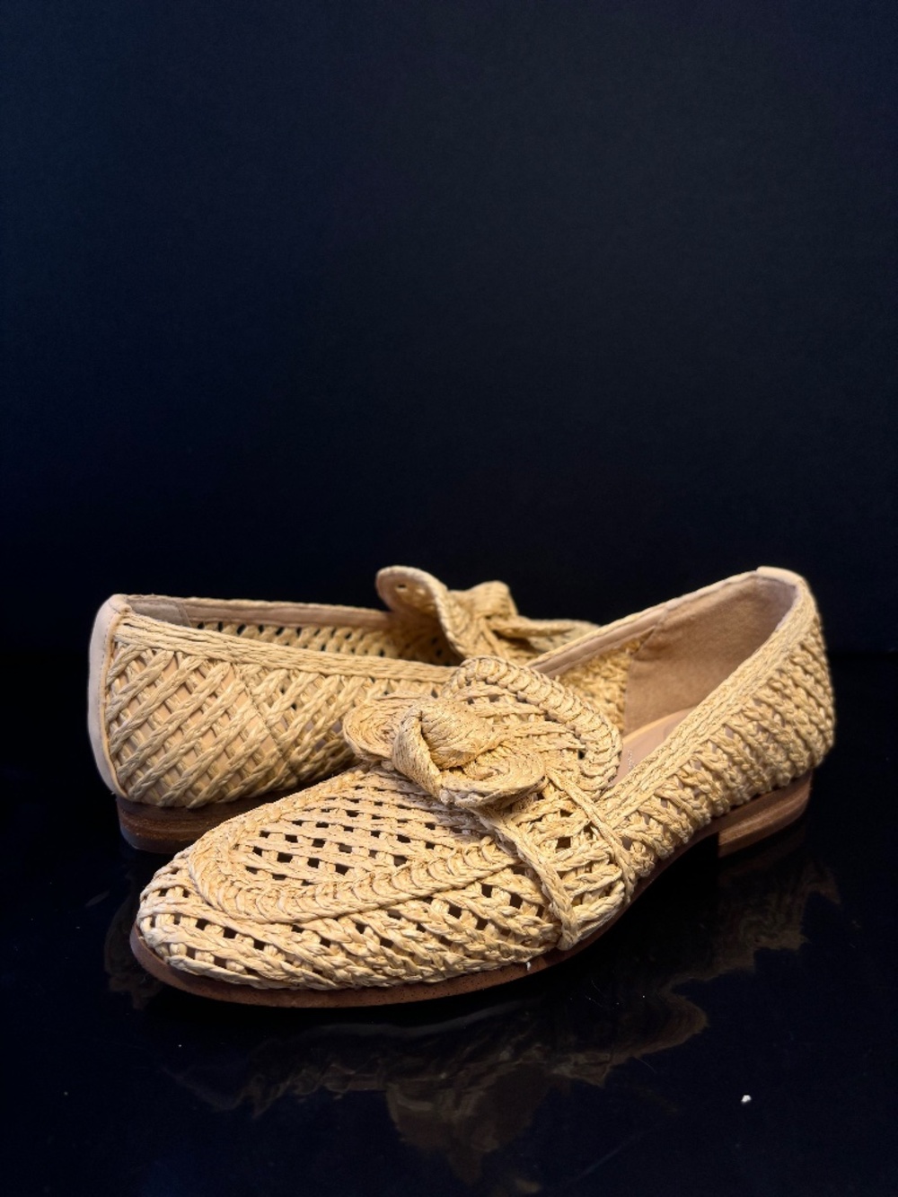 Charles David NWOB Raffia Woven Loafer Flats Knot Natural Tan Size 6